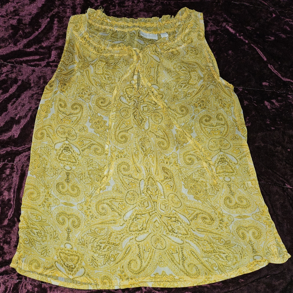 New York & Company Yellow Paisley Tank Top- Size Xs